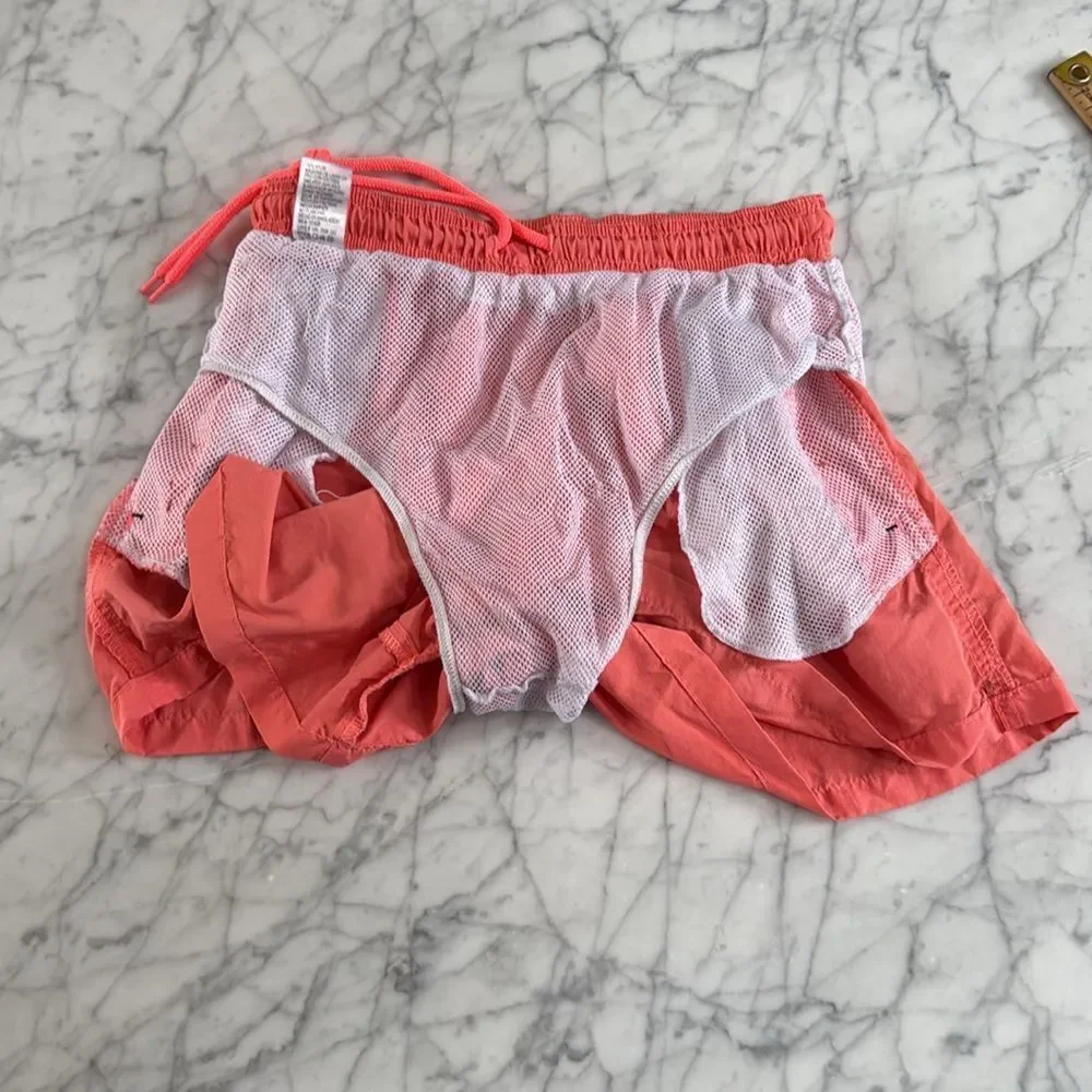 vintage vtg 90s surf style neon orange short swim trunks Sz M